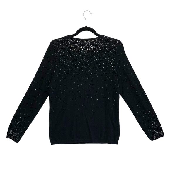 C By Bloomingdale's 100% Cashmere Embellished Long Sleeve Sweater Sz L Black - Picture 2 of 5